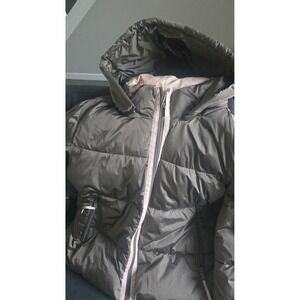 G by Giuliana Puffer Jacket Hooded Zip Front Gray Pink Lined Women Size L